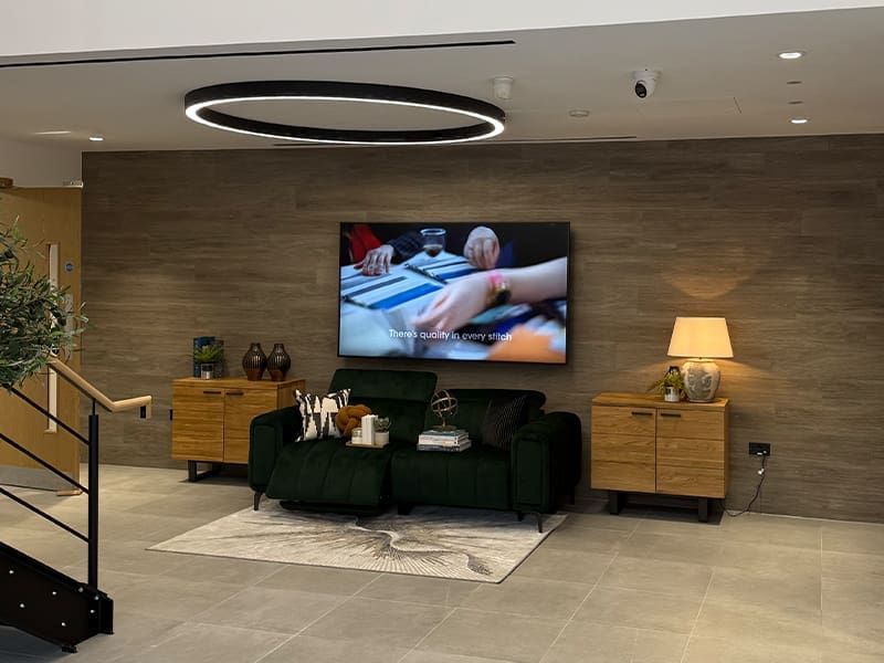 living room with a large flat screen tv