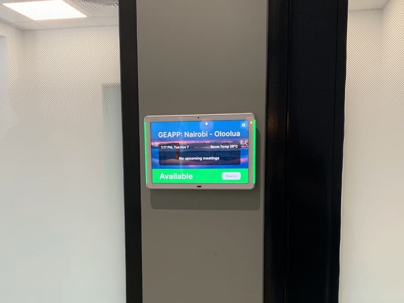elevator with a screen on the wall